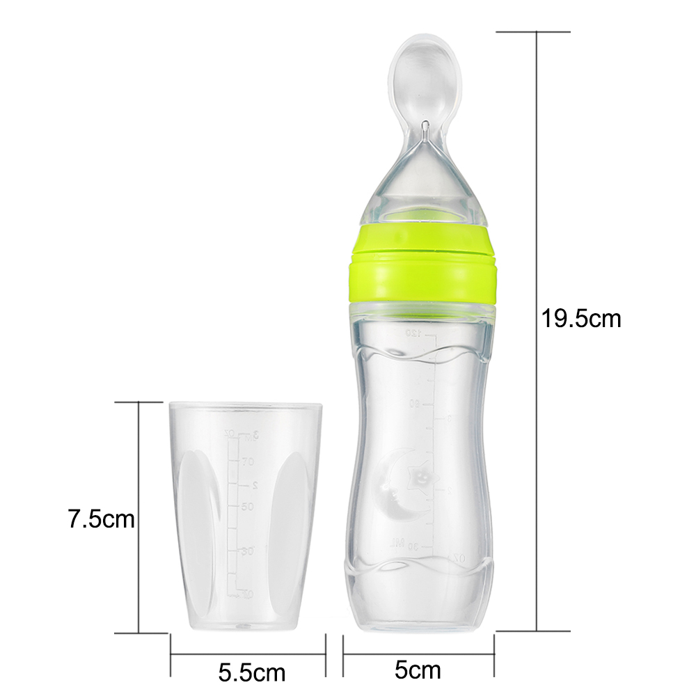 Custom Label 120ml Baby Silicone Feeding Bottle Newborn Squeezing Feed Spoon Training Scoop Rice Milk Cereal Feeder