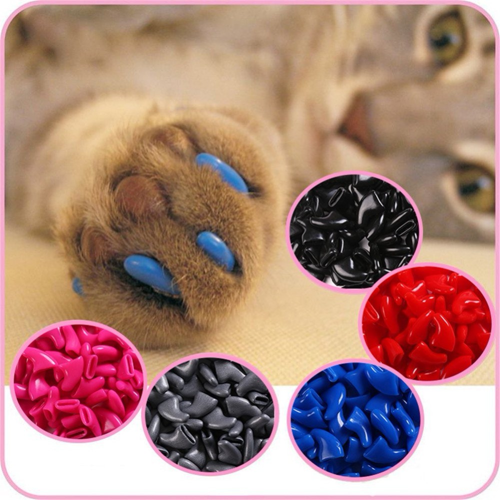 20 pcs Soft Silicone Soft Colorful Cat Paw Claw Pet Nail Protector  Nail Cover Cat Grooming Supplies