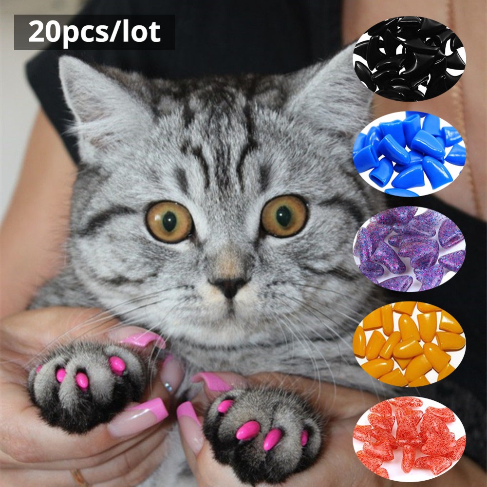 20 pcs Soft Silicone Soft Colorful Cat Paw Claw Pet Nail Protector  Nail Cover Cat Grooming Supplies