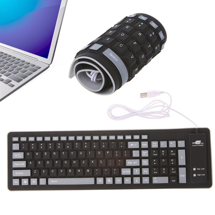 103 key  USB Wired Waterproof Rollup Silicone Foldable Keyboard