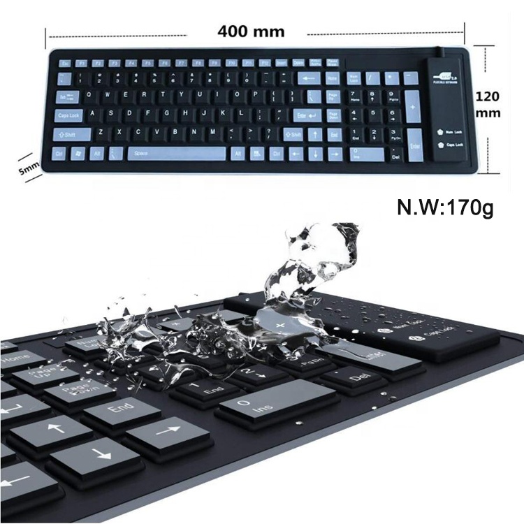103 key USB Wired Waterproof Rollup Silicone Foldable Keyboard