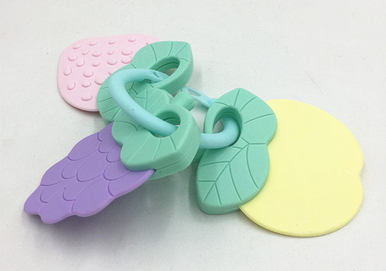 Soft Key ring Fruit shape food Grade silicone baby teethers toys toddler Grasp Chew Toy BPA free infant Training Toothbrush