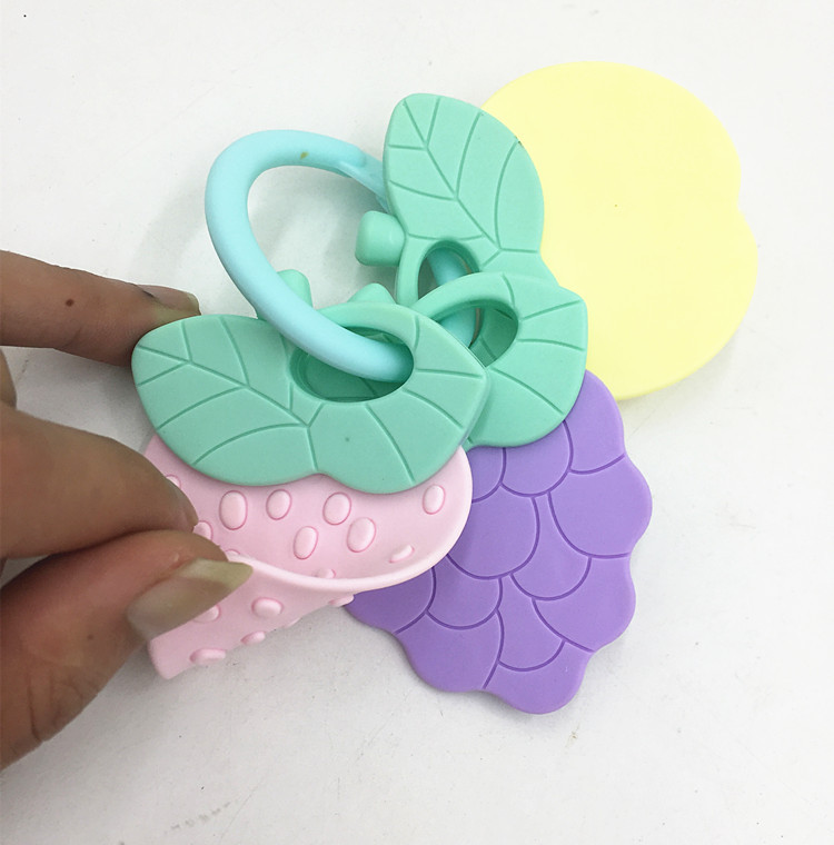 Soft Key ring Fruit shape food Grade silicone baby teethers toys toddler Grasp Chew Toy BPA free infant Training Toothbrush