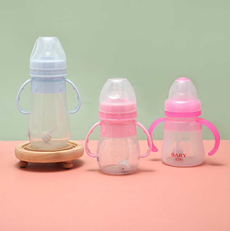 厂家现货批发硅胶奶瓶140ml240ml宽口带把手多用喝奶喝水辅食喂养